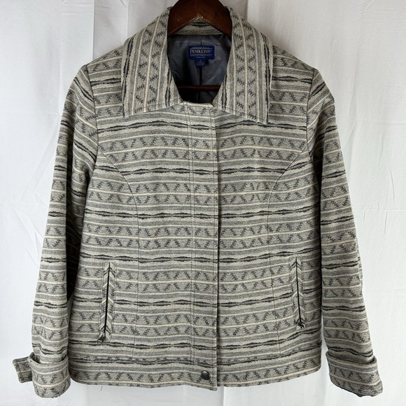 Pendleton Jackets & Blazers - Pendleton Women's Large‎ Aztec Woolen Mills Full Zip Jacket Gray Virgin Wool